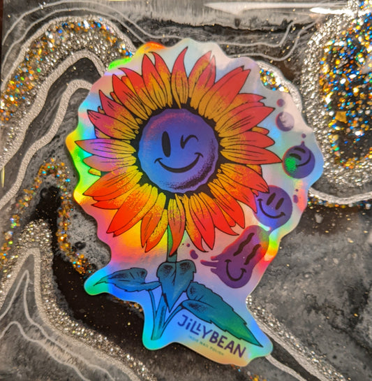 Jillybean winking flower holographic sticker